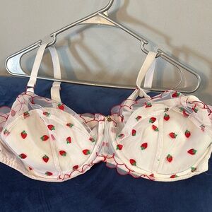 Strawberry Embroidered White Bra